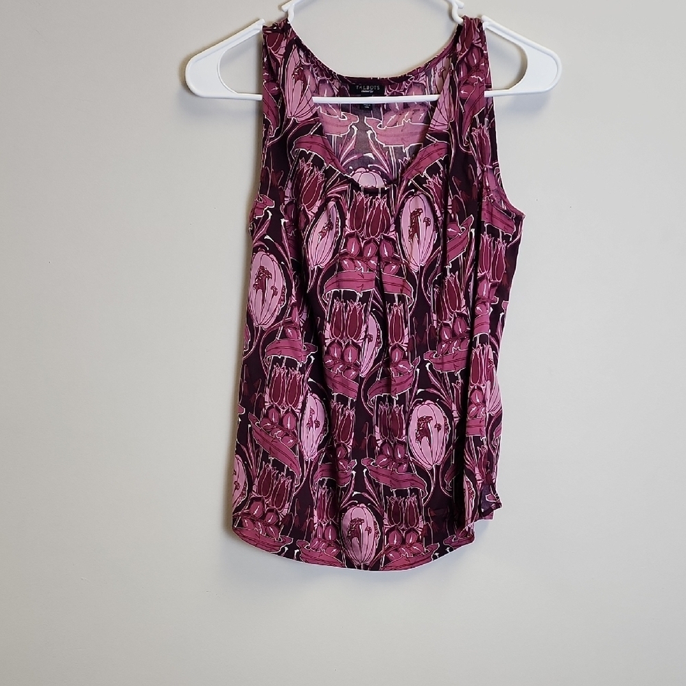 Talbots Pink and Black Patterned Tank Top